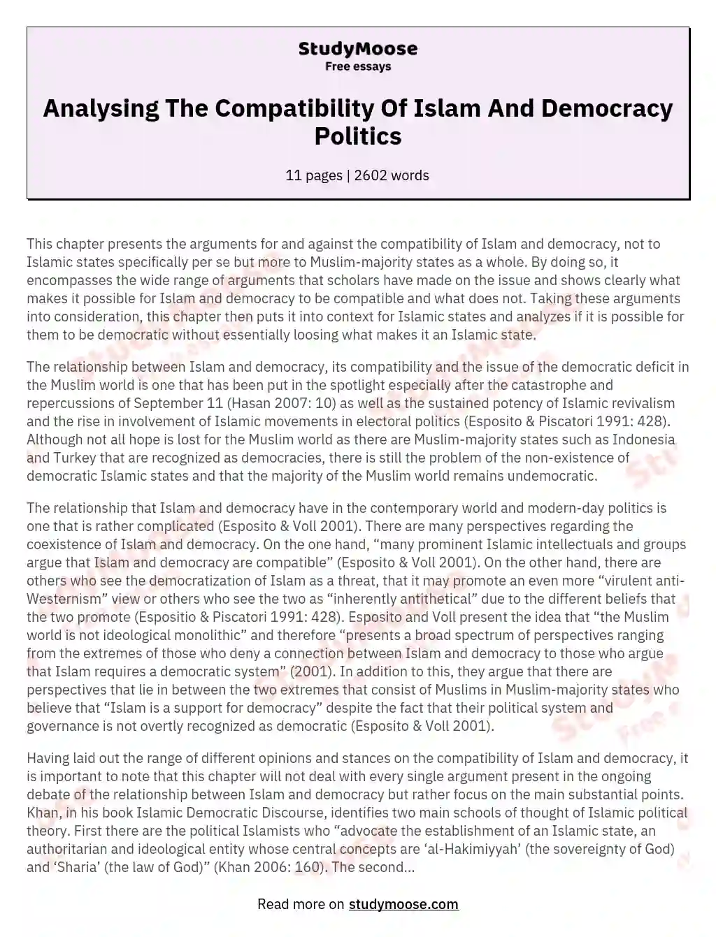 Analysing The Compatibility Of Islam And Democracy Politics essay