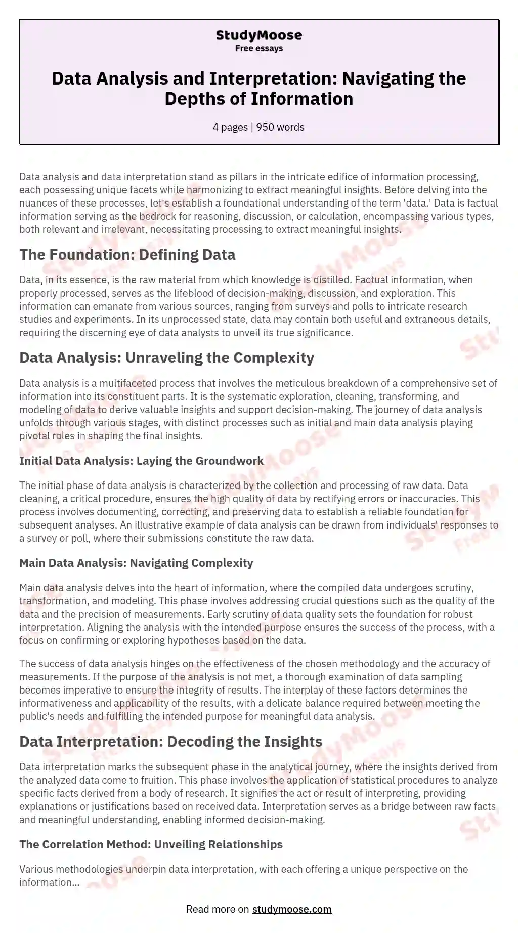 Data Analysis and Interpretation: Navigating the Depths of Information essay