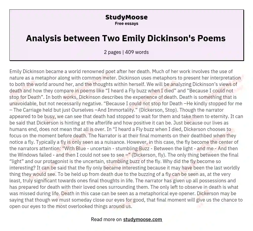 Analysis between Two Emily Dickinson's Poems 