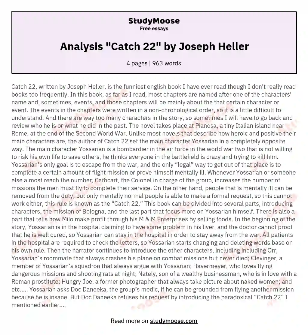 Analysis "Catch 22" by Joseph Heller