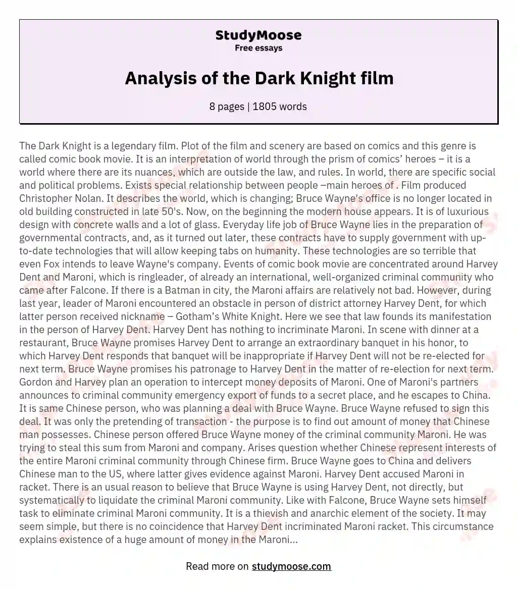Analysis of the Dark Knight film essay