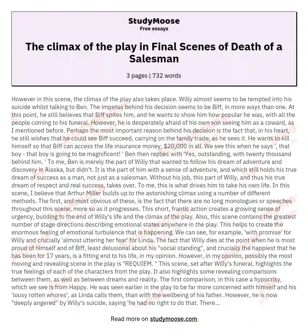 what is the climax in death of a salesman