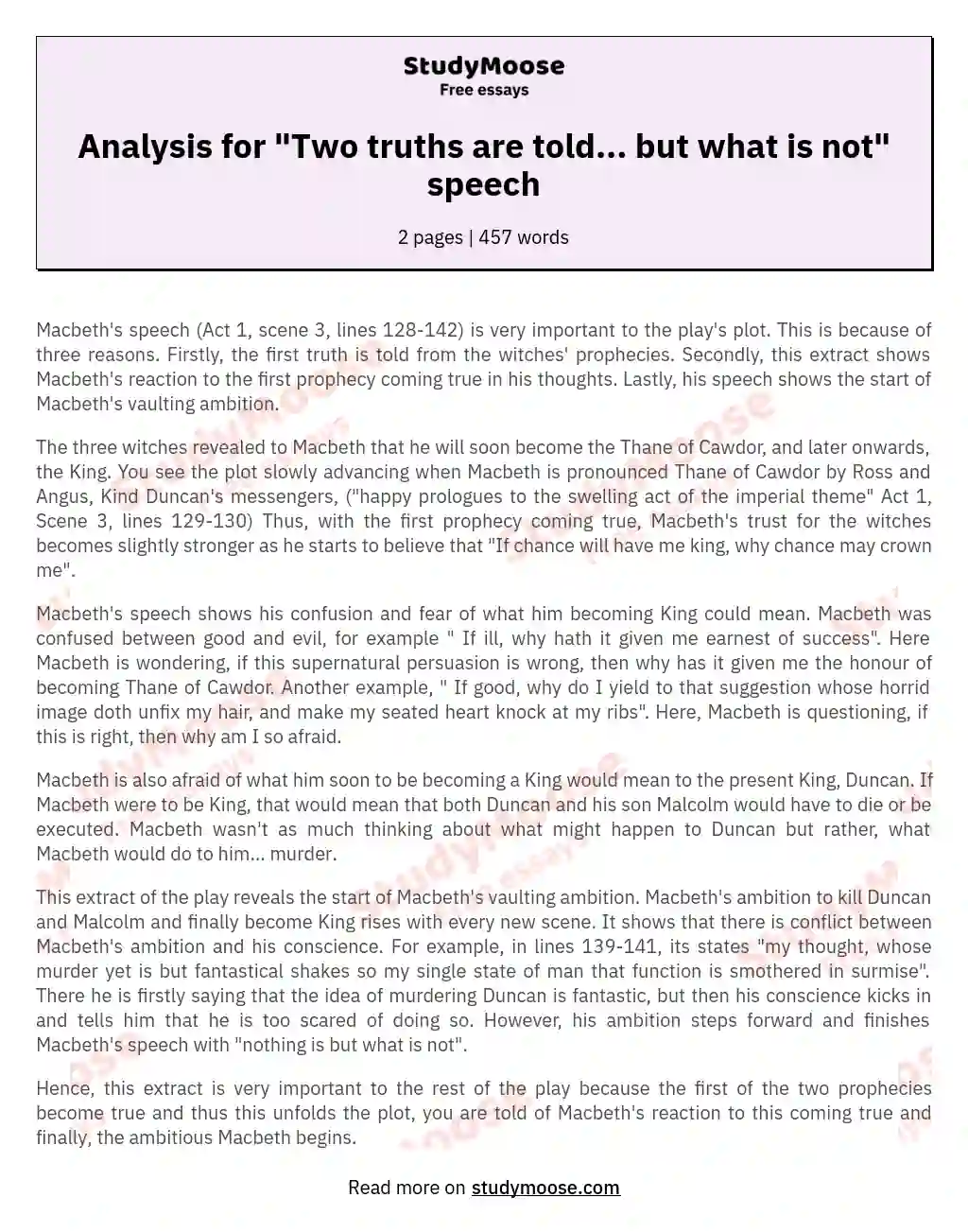 Analysis for "Two truths are told... but what is not" speech essay