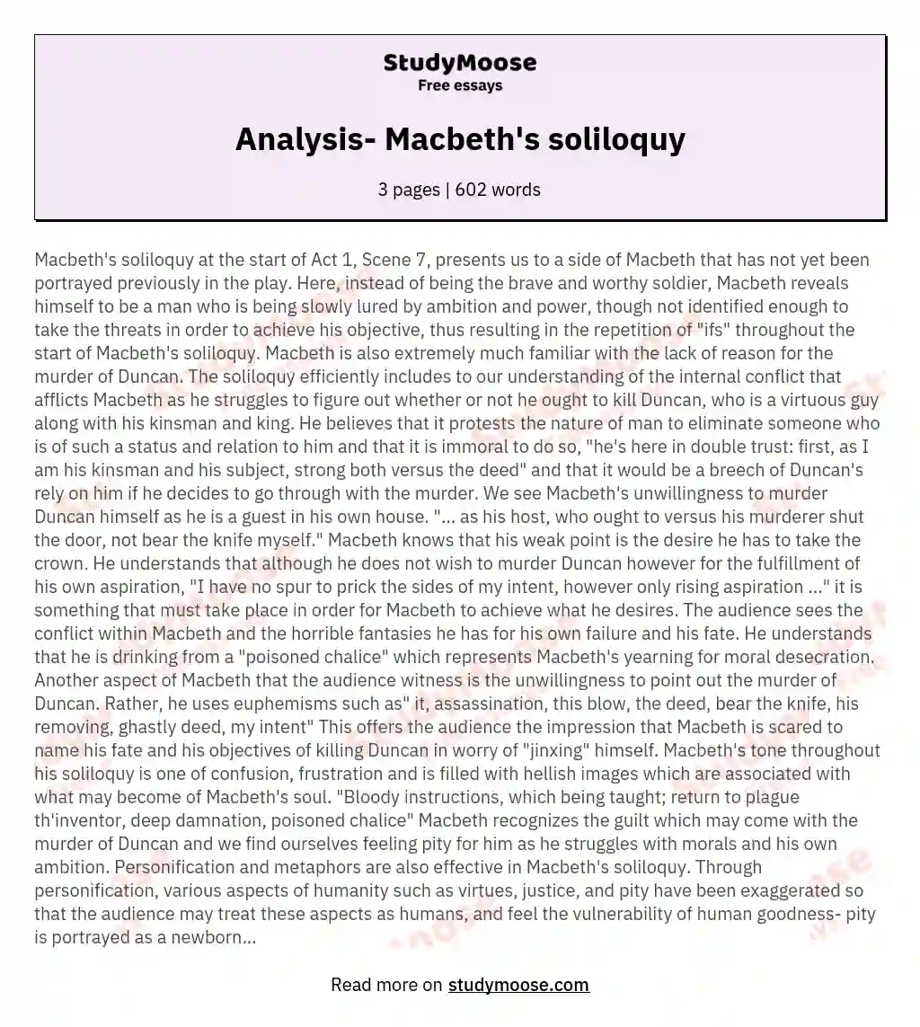 Analysis- Macbeth's soliloquy essay