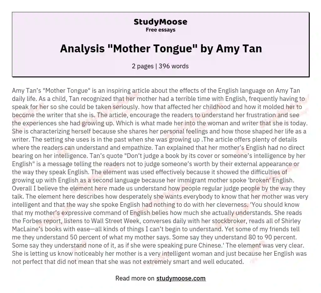 Analysis "Mother Tongue" by Amy Tan essay
