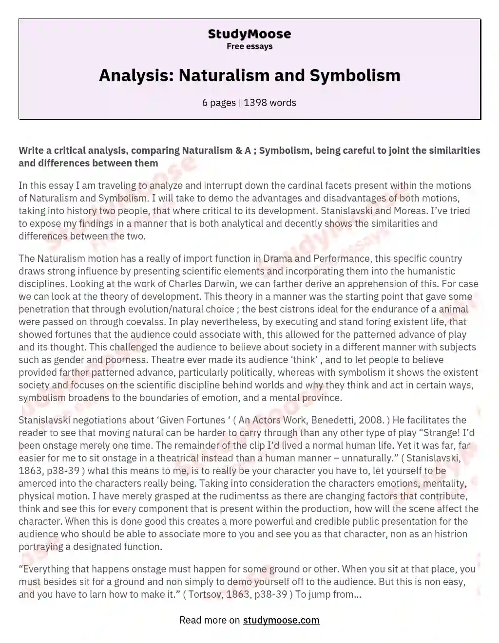 Analysis: Naturalism and Symbolism essay