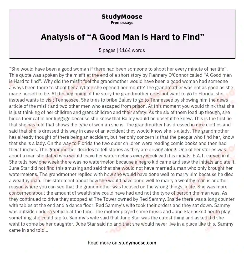 Analysis of “A Good Man is Hard to Find” essay