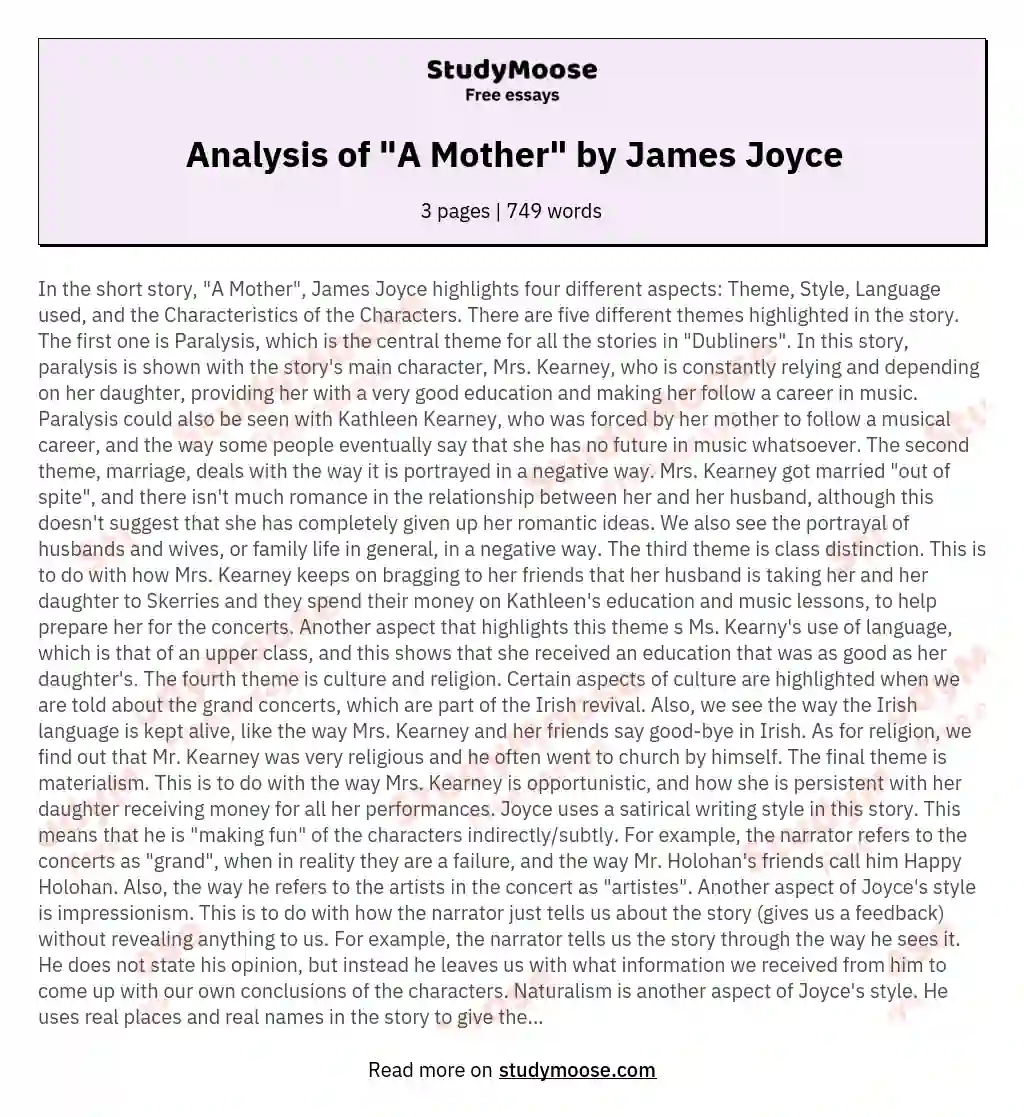 Analysis of "A Mother" by James Joyce essay
