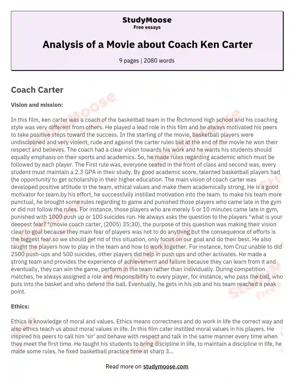 Analysis of a Movie about Coach Ken Carter