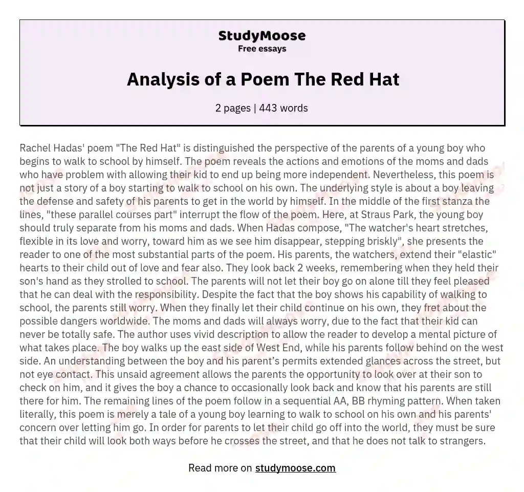 Analysis of a Poem The Red Hat essay