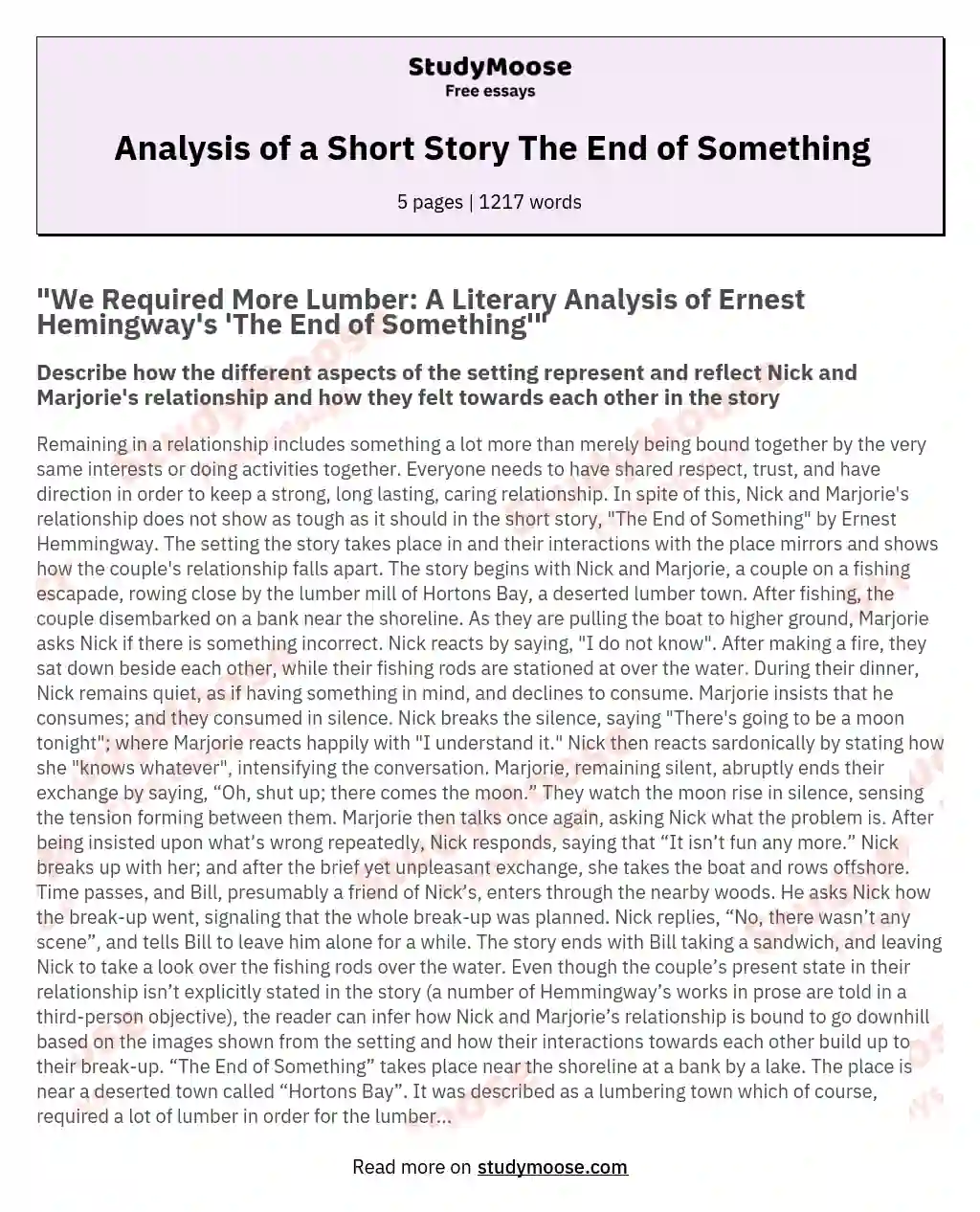 Analysis of a Short Story The End of Something