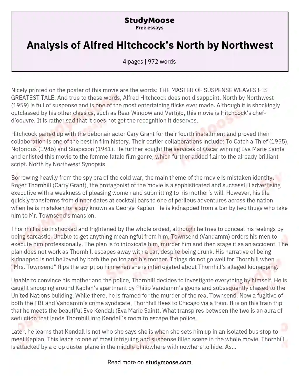Analysis of Alfred Hitchcock’s North by Northwest