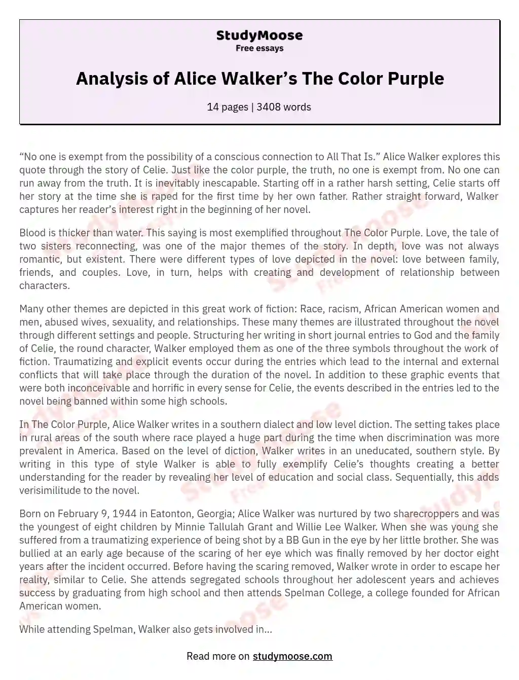 Analysis of Alice Walker’s The Color Purple