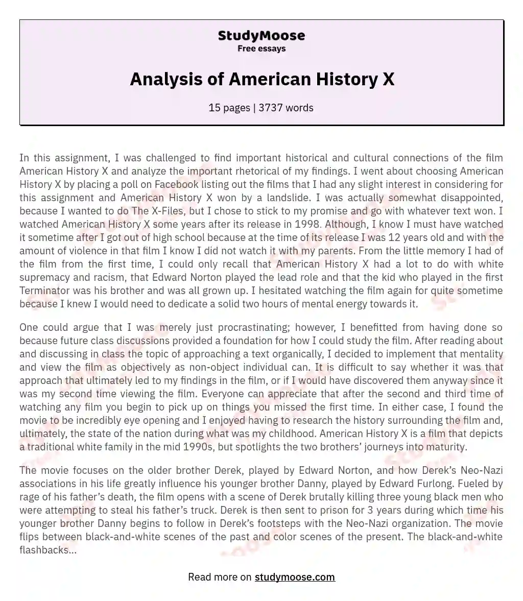 Analyzing American History X: Racism, Influence, and Critical Thinking essay