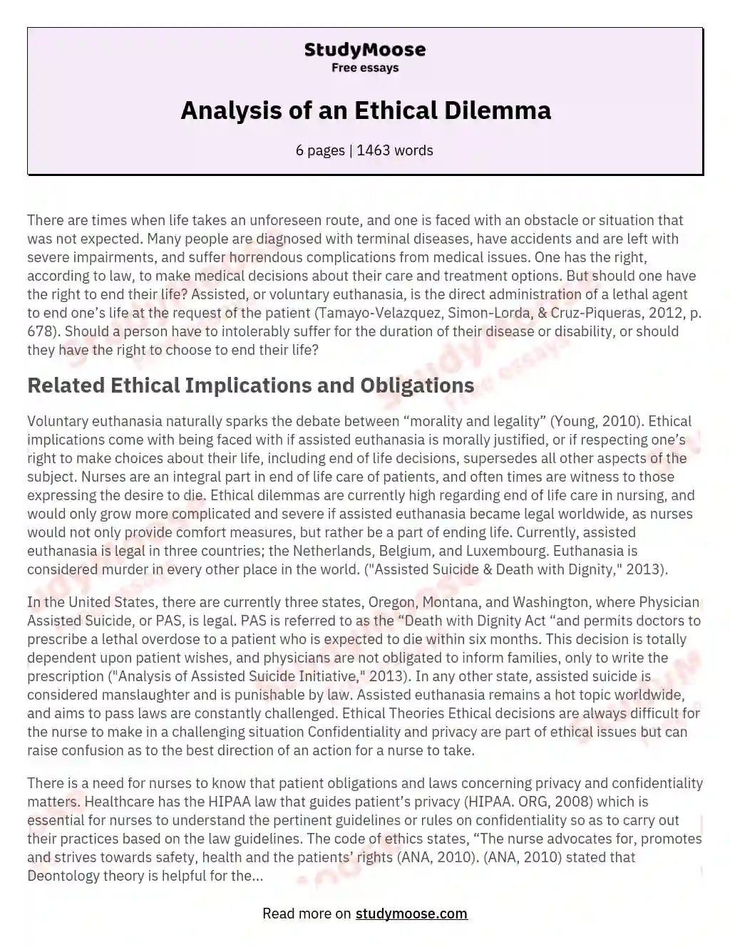Ethical Dilemmas in Euthanasia: Nurses' Role and Responsibilities essay