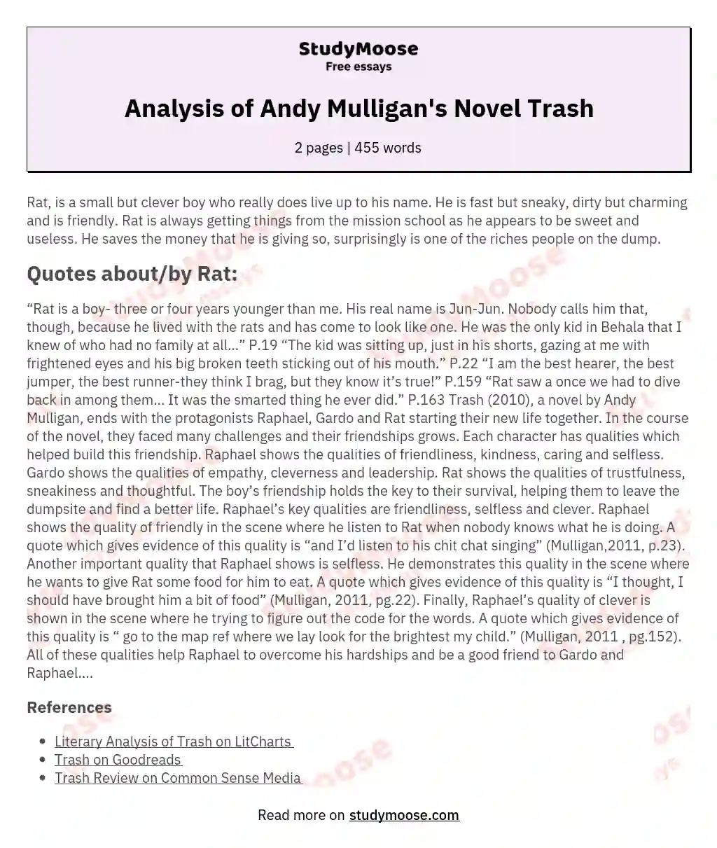 Analysis of Andy Mulligan's Novel Trash