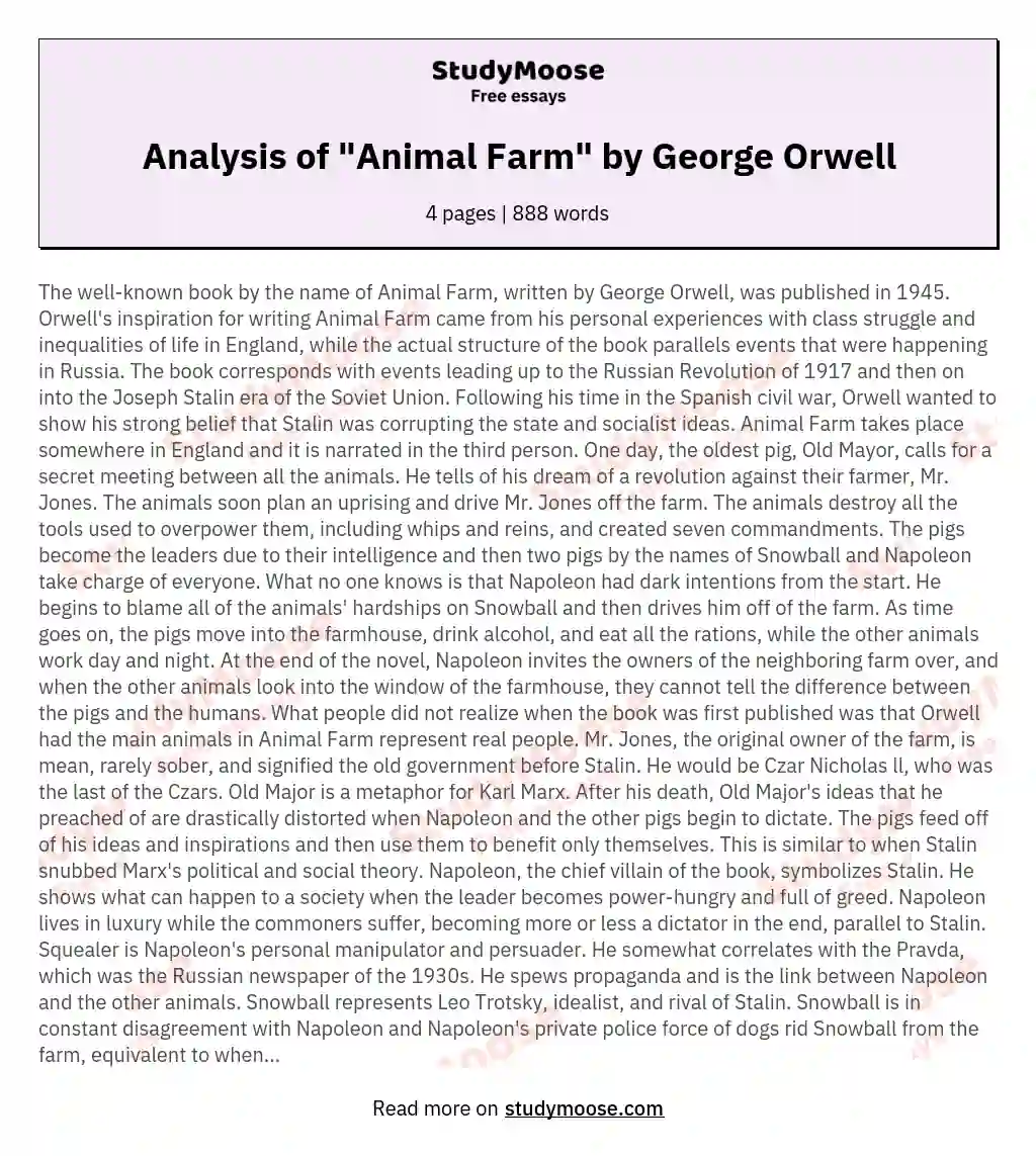 Analysis of "Animal Farm" by George Orwell