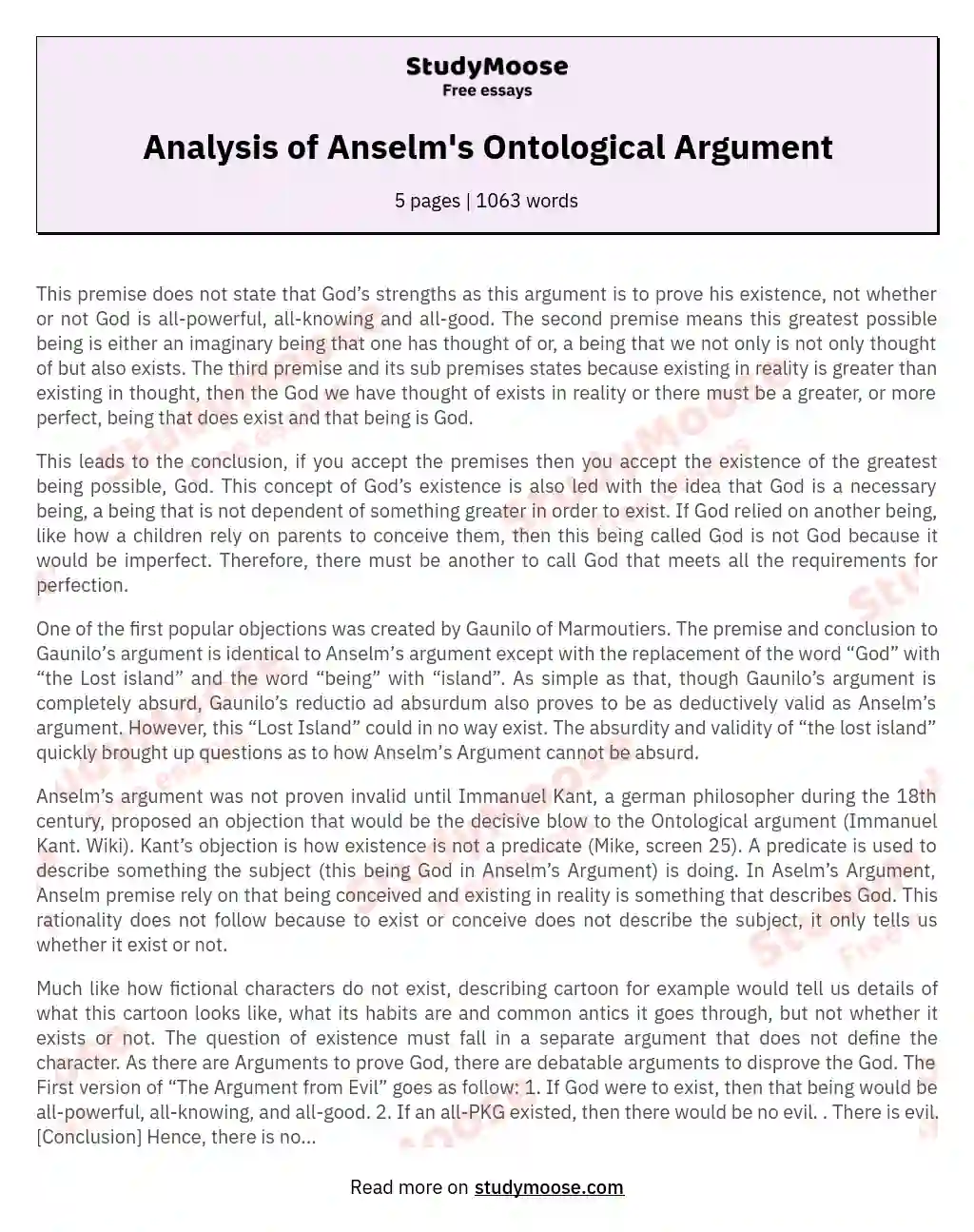 Analysis of Anselm's Ontological Argument