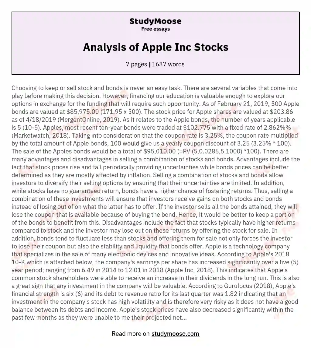 Analysis of Apple Inc Stocks
