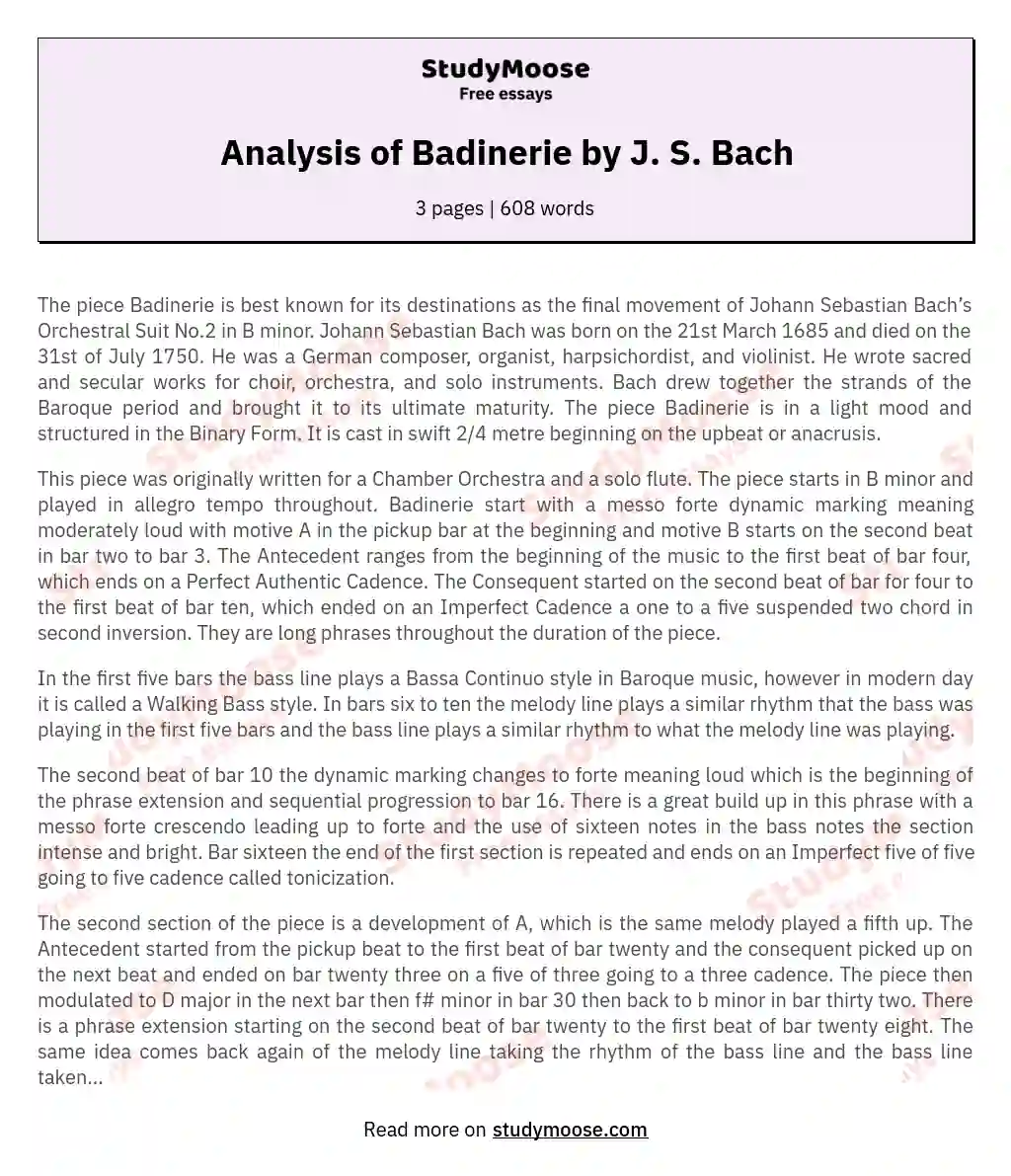 Analysis of Badinerie by J. S. Bach essay