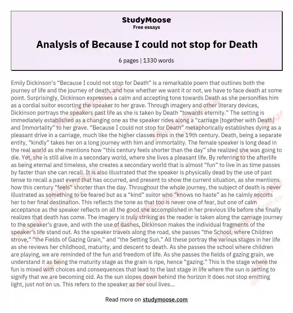 Analysis of Because I could not stop for Death essay