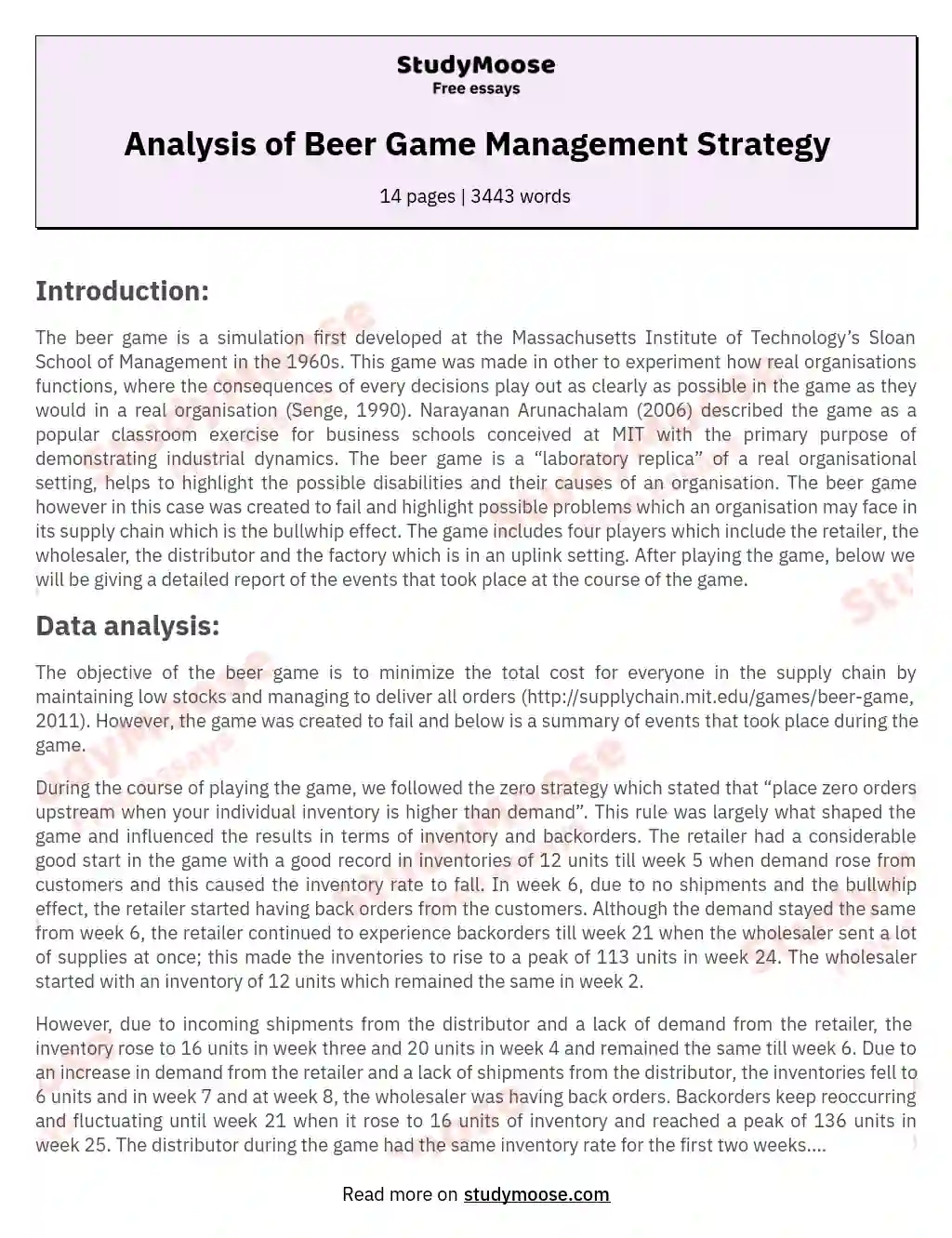 Analysis of Beer Game Management Strategy essay