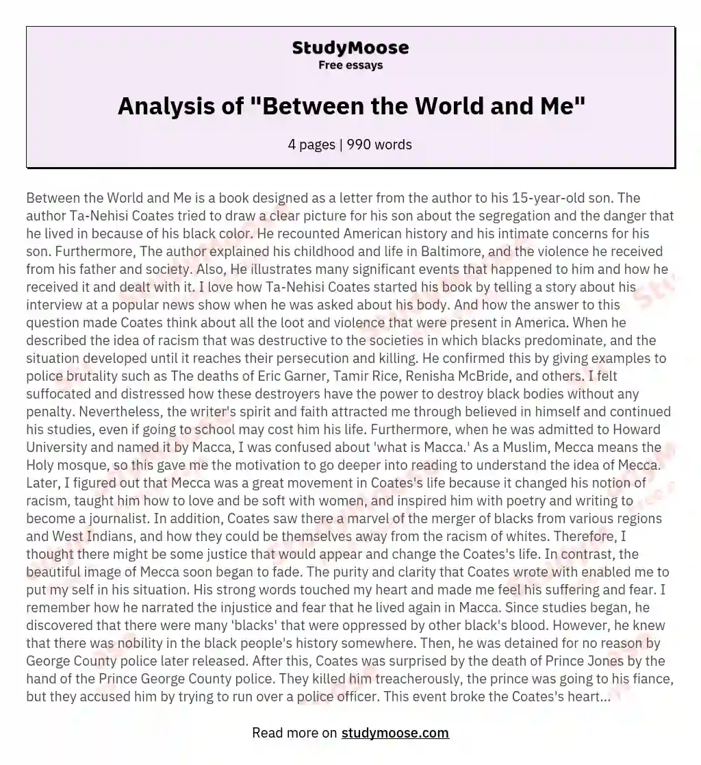 Analysis of "Between the World and Me" essay