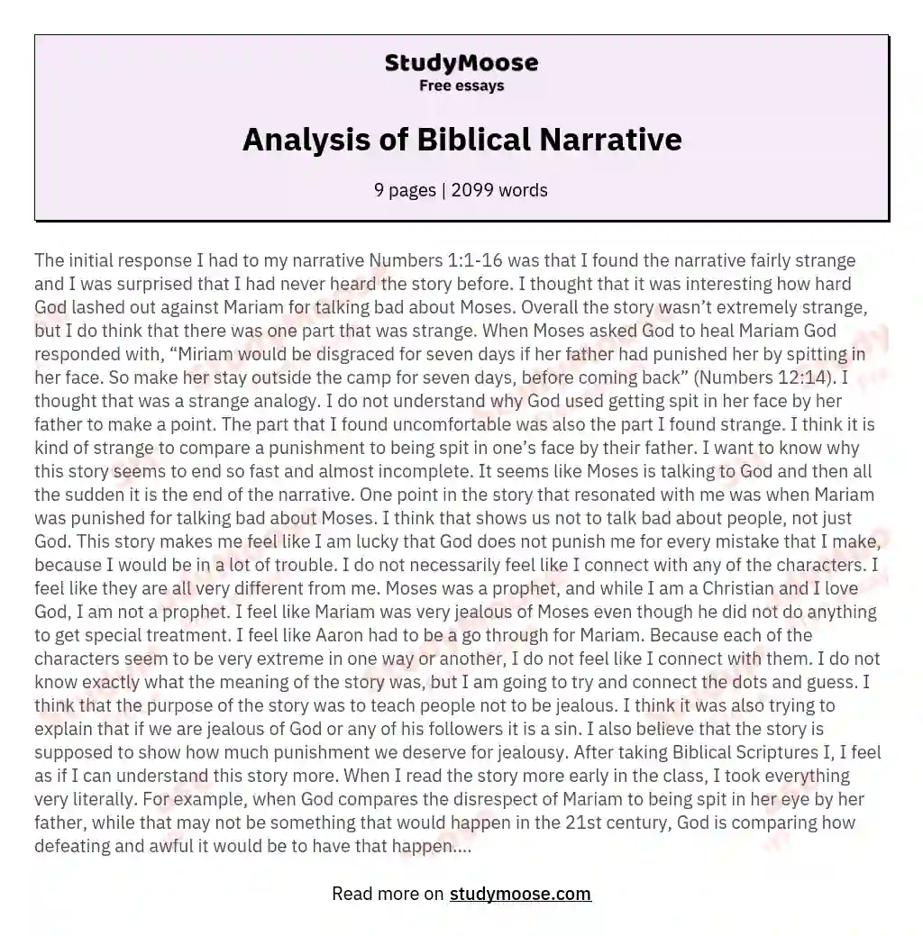Analysis of Biblical Narrative essay