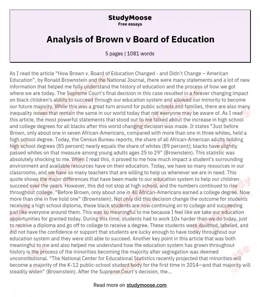 Analysis of Brown v Board of Education