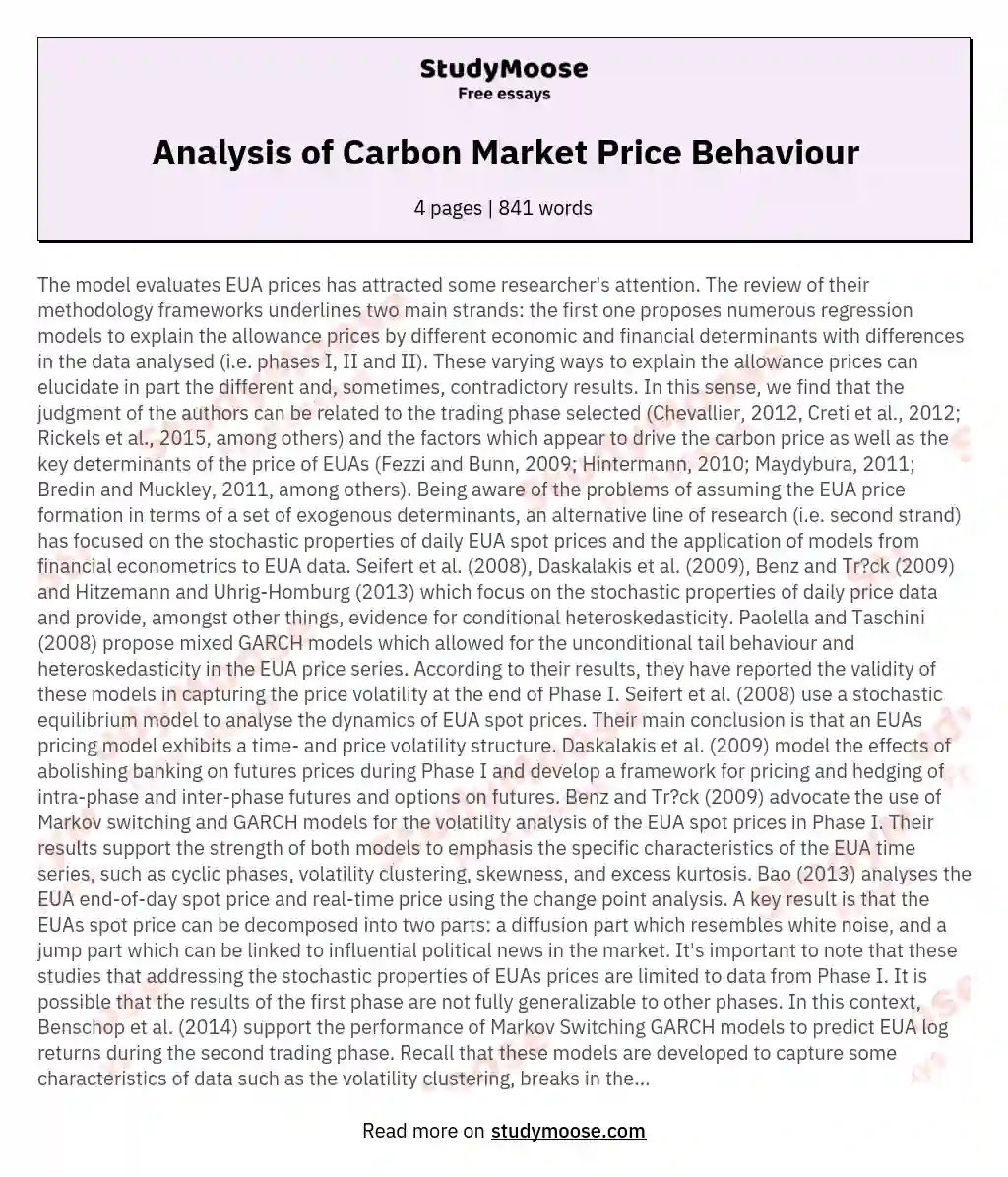 Analysis of Carbon Market Price Behaviour essay
