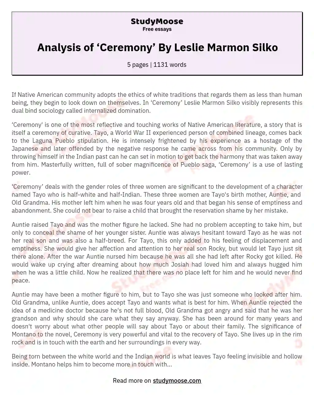 Analysis of ‘Ceremony’ By Leslie Marmon Silko