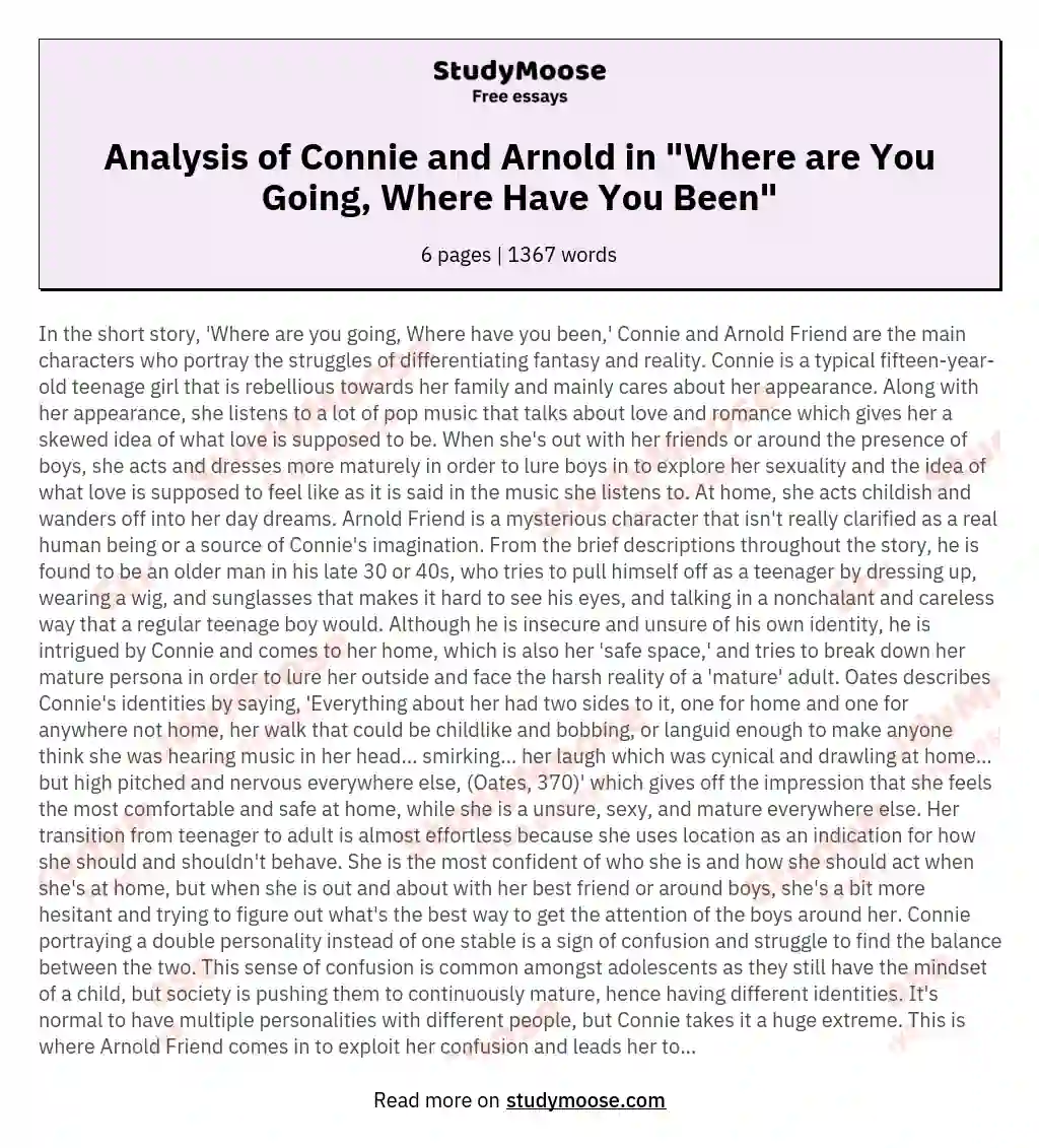 Analysis of Connie and Arnold in "Where are You Going, Where Have You Been" essay