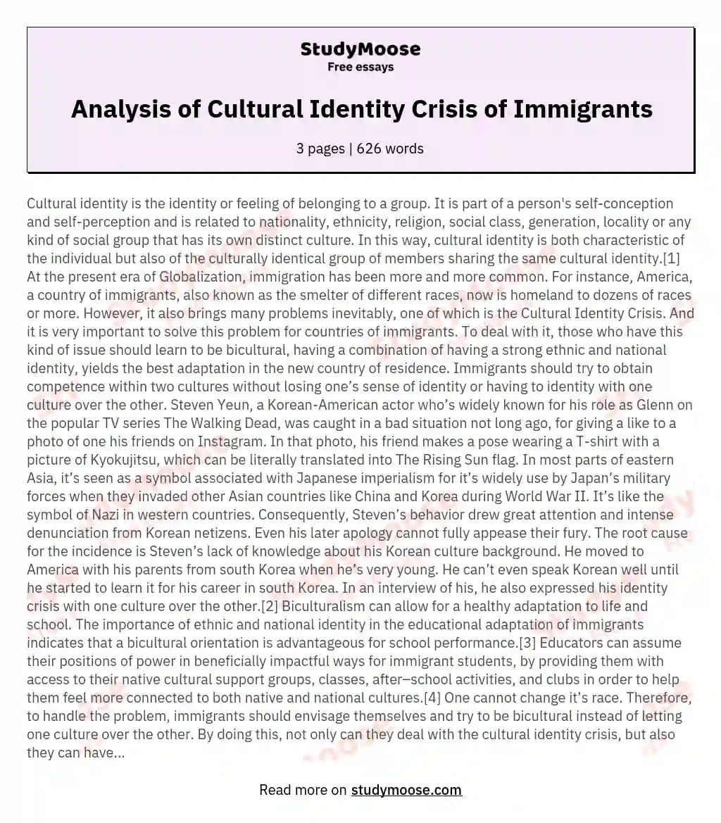 Analysis of Cultural Identity Crisis of Immigrants