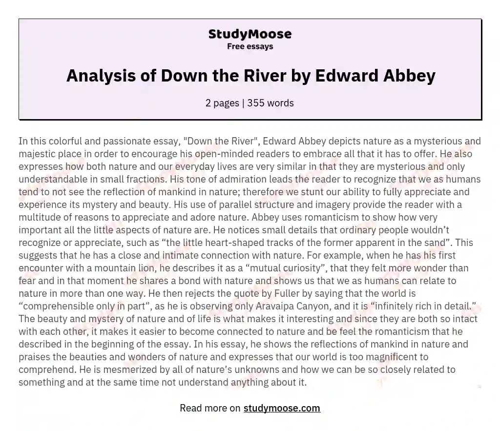 Analysis of Down the River by Edward Abbey essay