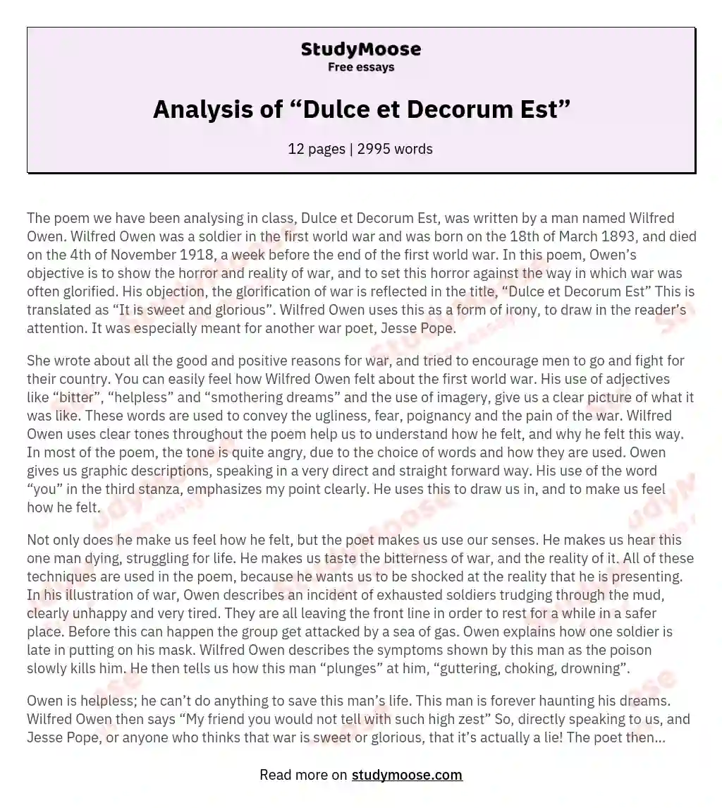 Analysis of “Dulce et Decorum Est” essay