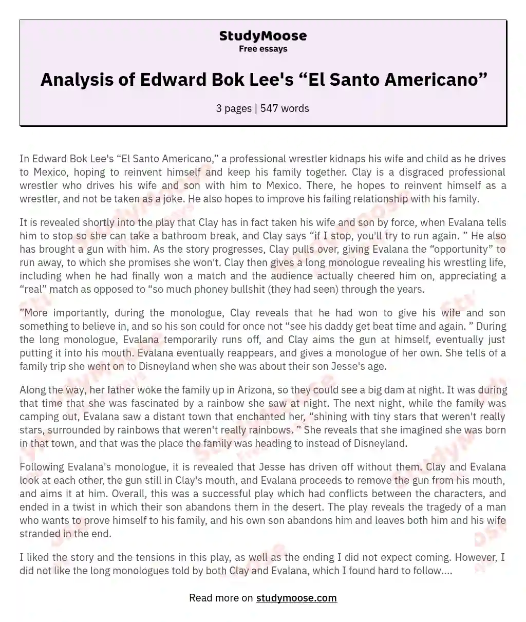 Analysis of Edward Bok Lee's “El Santo Americano” essay