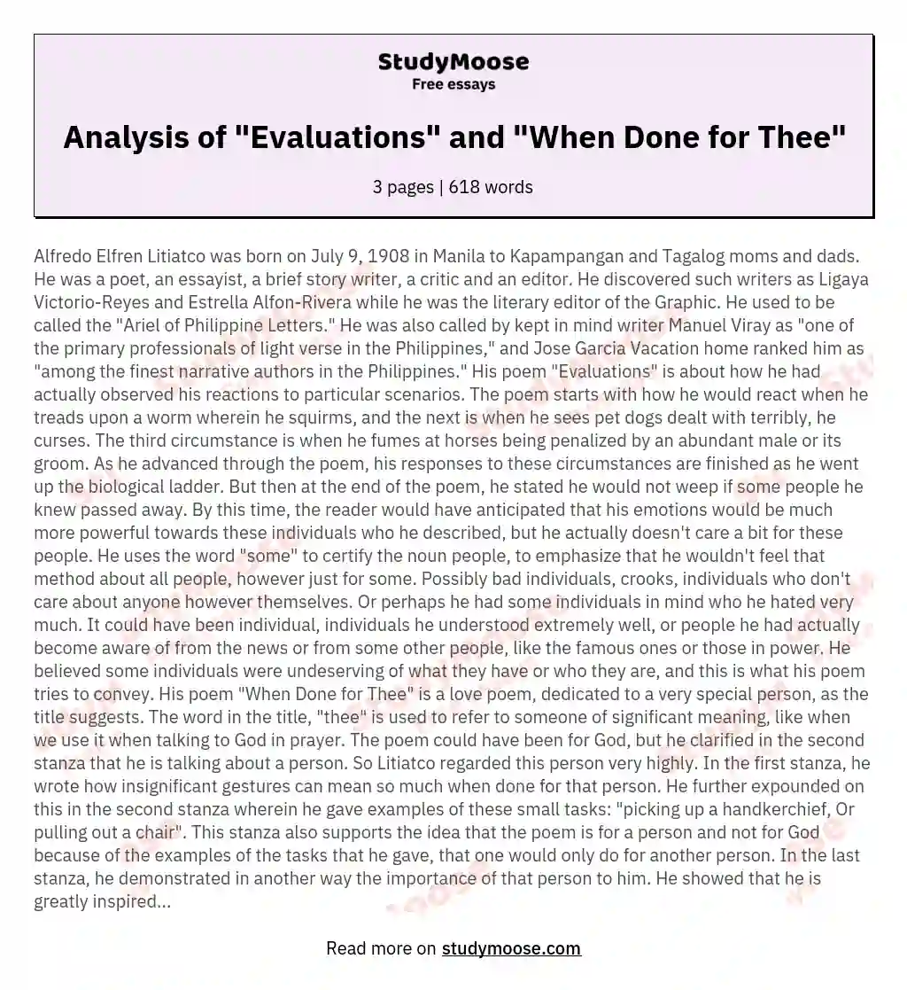 Analysis of "Evaluations" and "When Done for Thee"