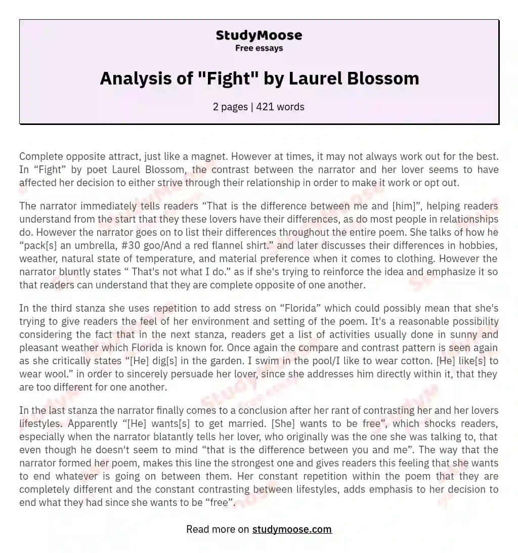 Analysis of "Fight" by Laurel Blossom essay