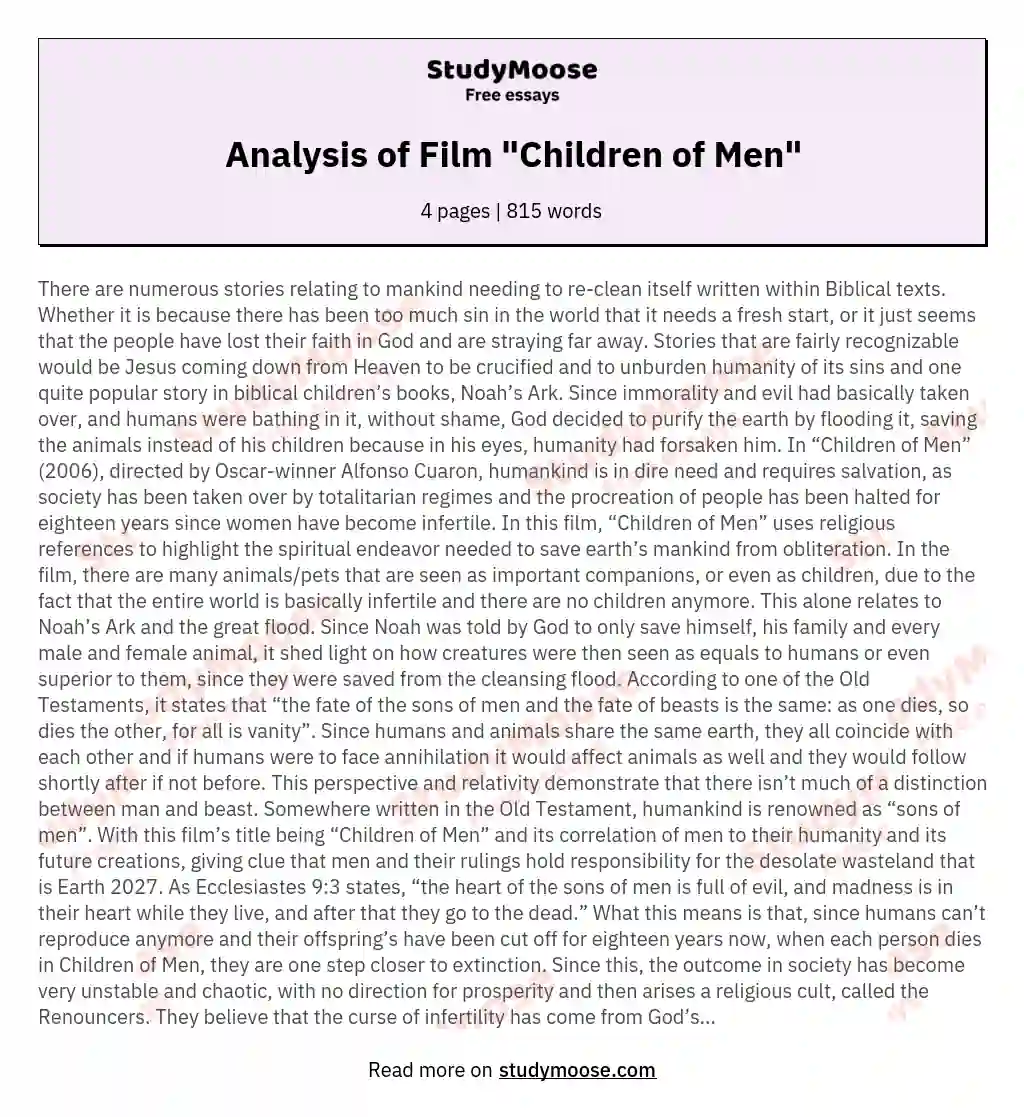 Analysis of Film "Children of Men" essay