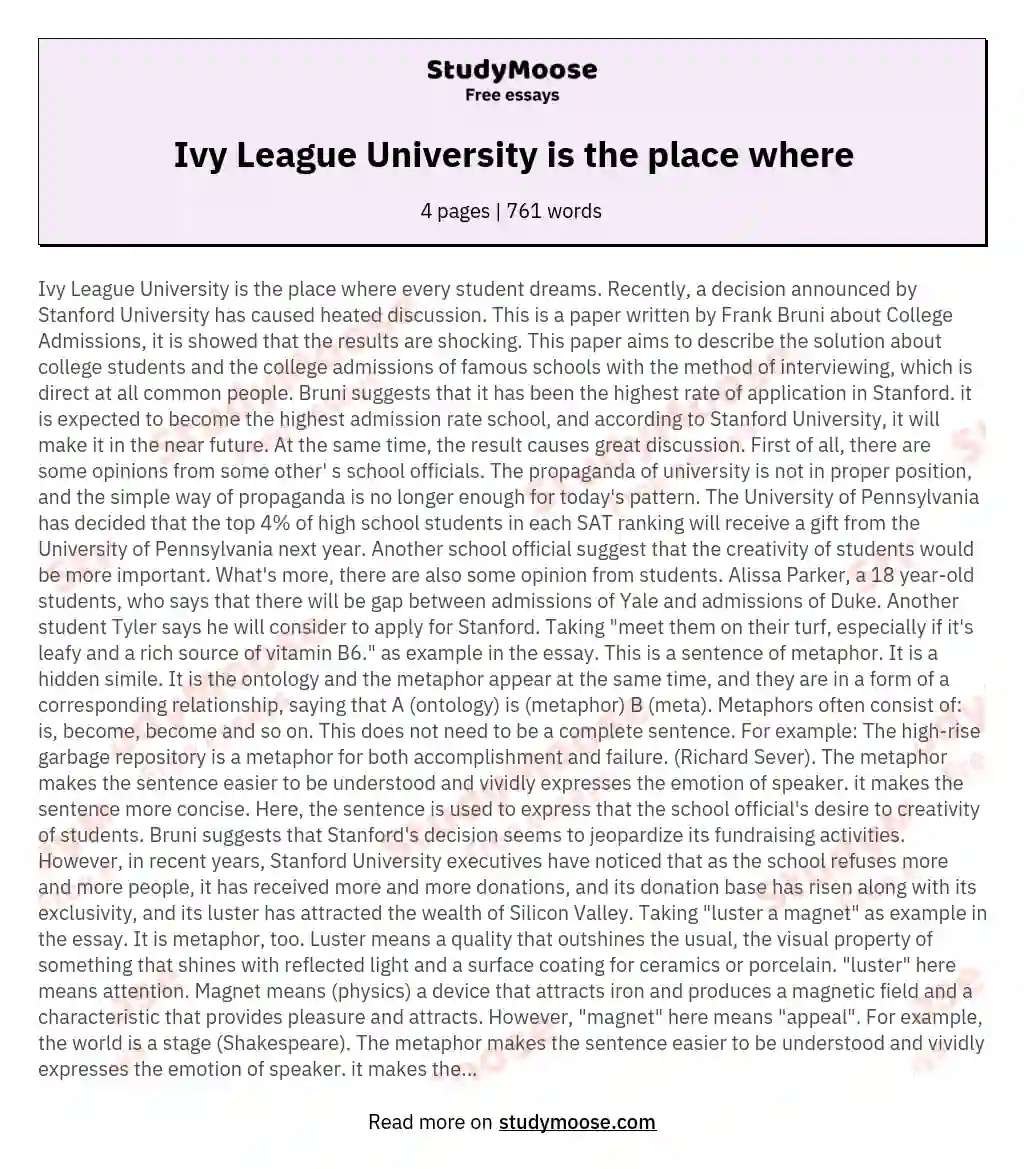 Ivy League University is the place where essay
