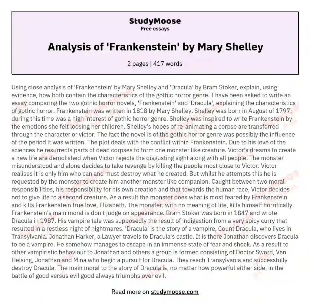 Analysis of 'Frankenstein' by Mary Shelley