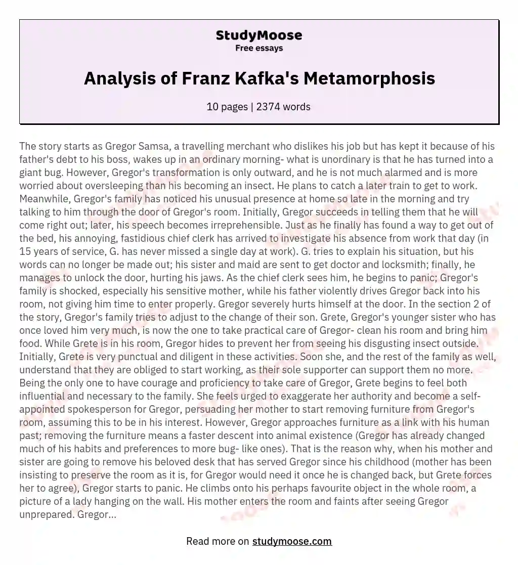 Analysis of Franz Kafka's Metamorphosis
