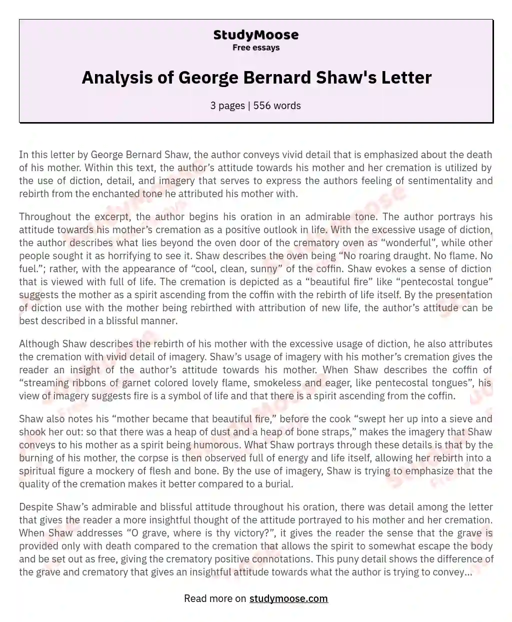 Analysis of George Bernard Shaw's Letter essay
