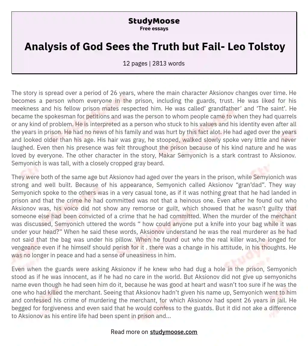 Analysis of God Sees the Truth but Fail- Leo Tolstoy essay