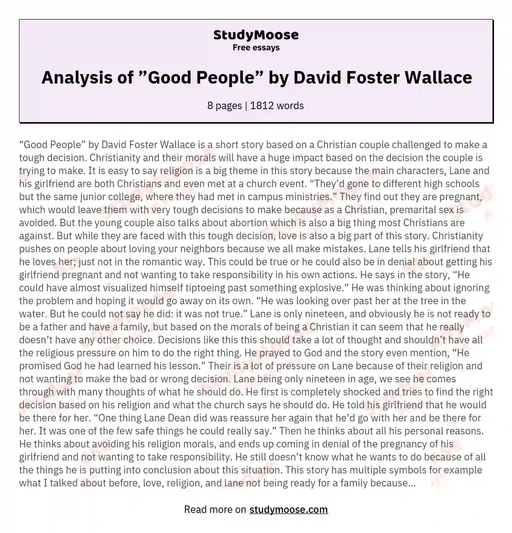 Analysis of ”Good People” by David Foster Wallace essay