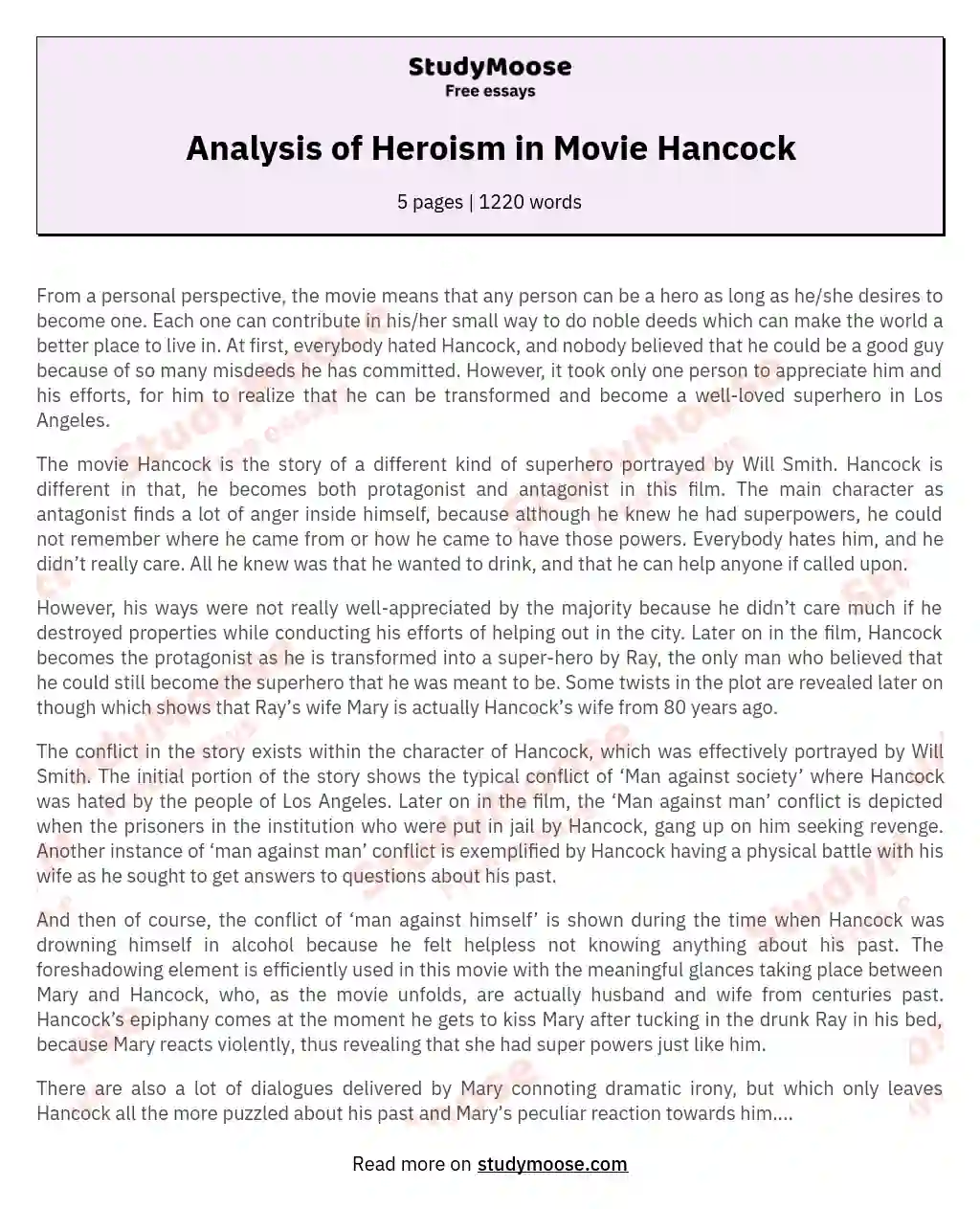 Analysis of Heroism in Movie Hancock