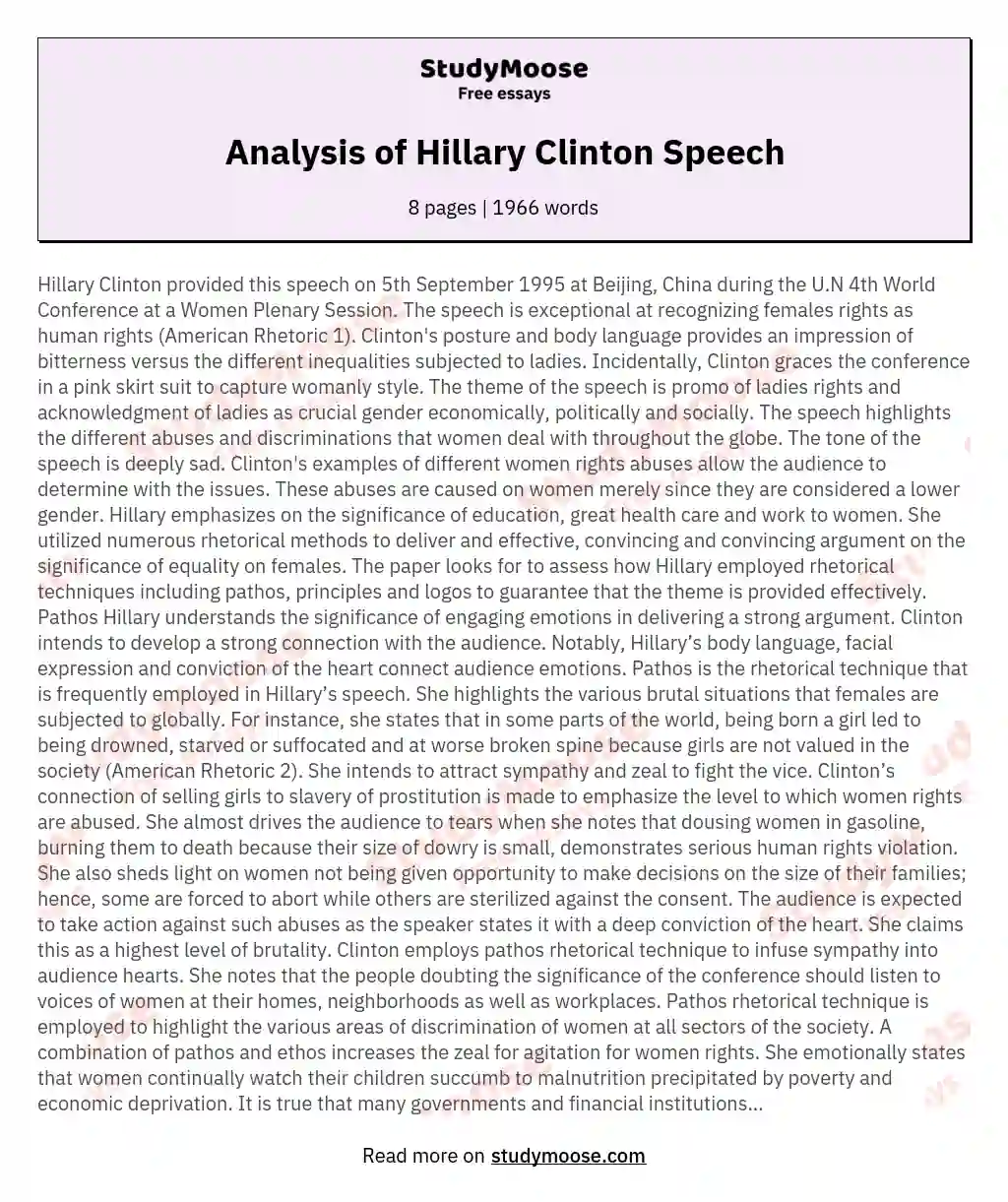 Analysis of Hillary Clinton Speech essay