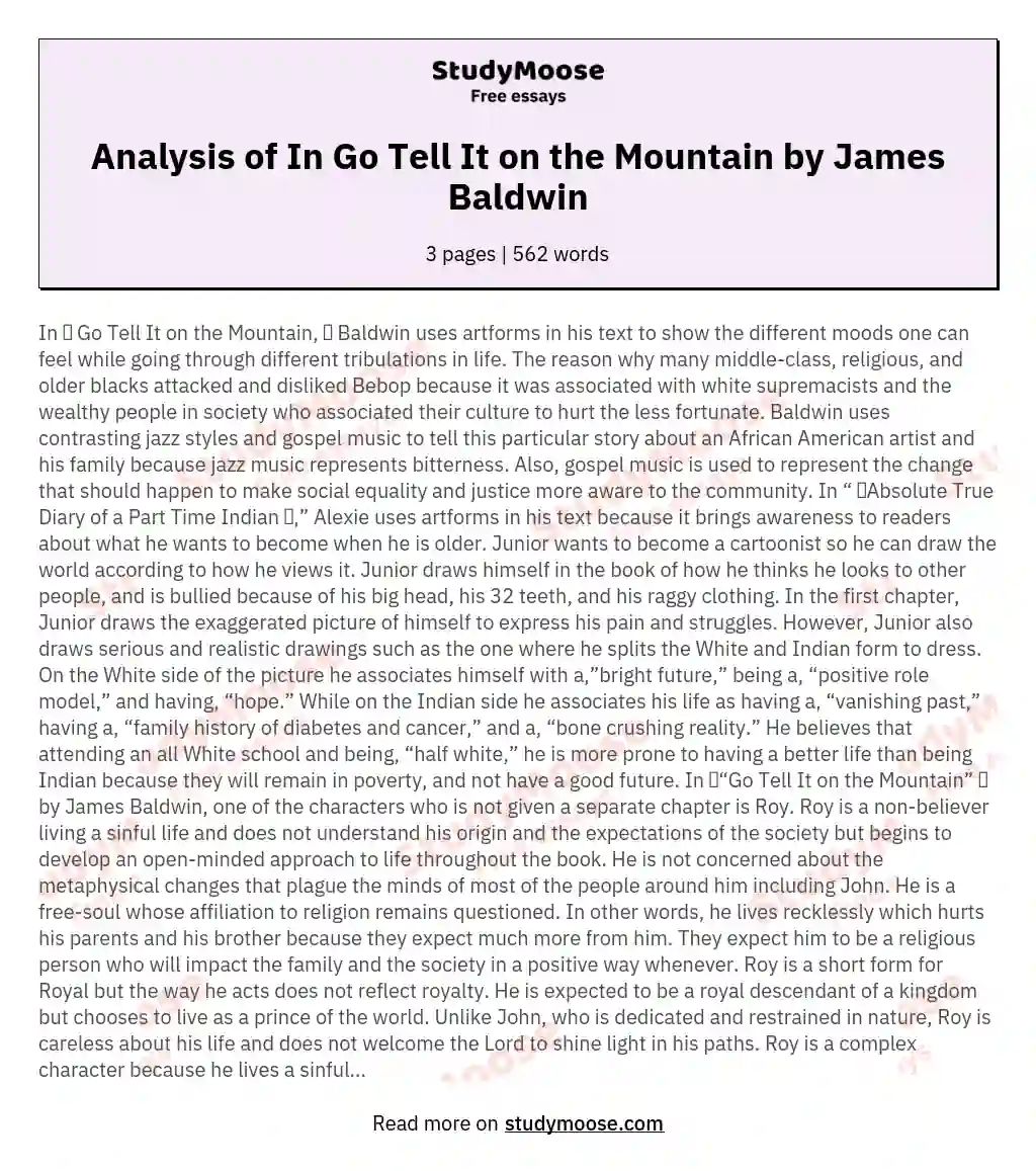 Analysis of In Go Tell It on the Mountain by James Baldwin
