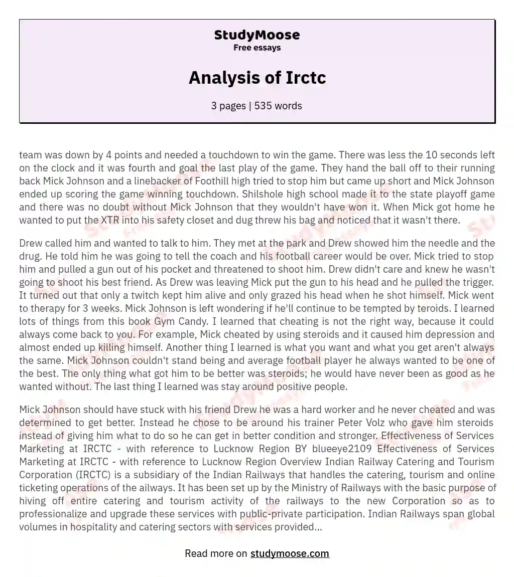 Analysis of Irctc essay