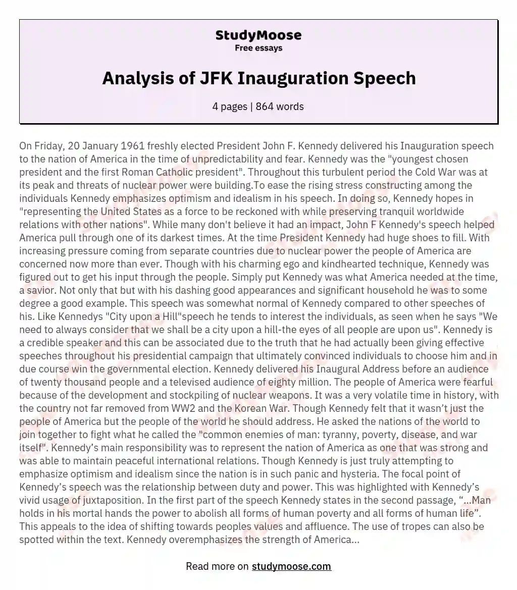 Analysis of JFK Inauguration Speech essay